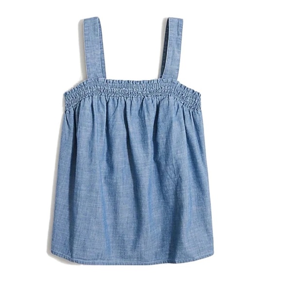 J. Crew Factory Women’s Blue Chambray Smocked Square Neck Tank Top Size Small - Picture 1 of 6